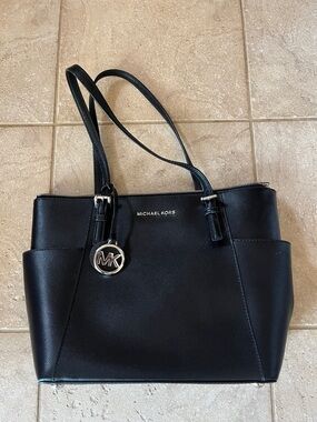 Michael Kors Black Saffiano Leather Tote with MK Charm
